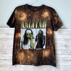 Aaliyah black acid wash Bleach Dyed Reworked Short Sleeve t-shirt